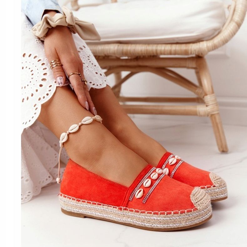 PG1 Espadrilles On Platform With Coral Seashell red orange 1