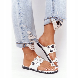PS1 Leather Slippers With Rhinestones White Ava 2