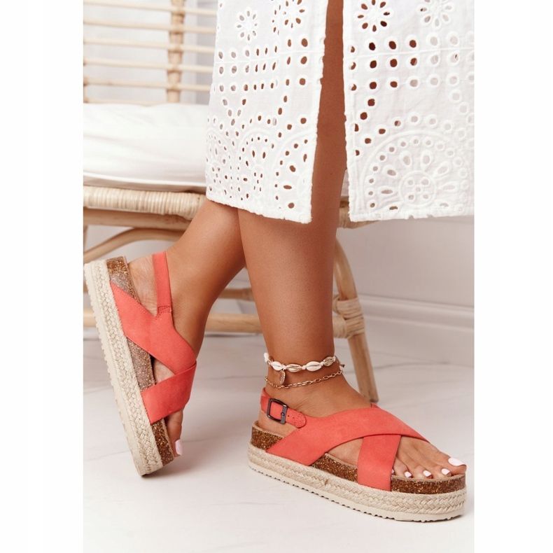 Sandals On The Cork Platform Big Star FF274A129 Koral beige red 1