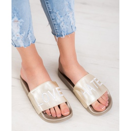 Small Swan LOVE & HATE Eco Leather Slippers golden 1 Small Swan LOVE & HATE Eco Leather Slippers golden 1