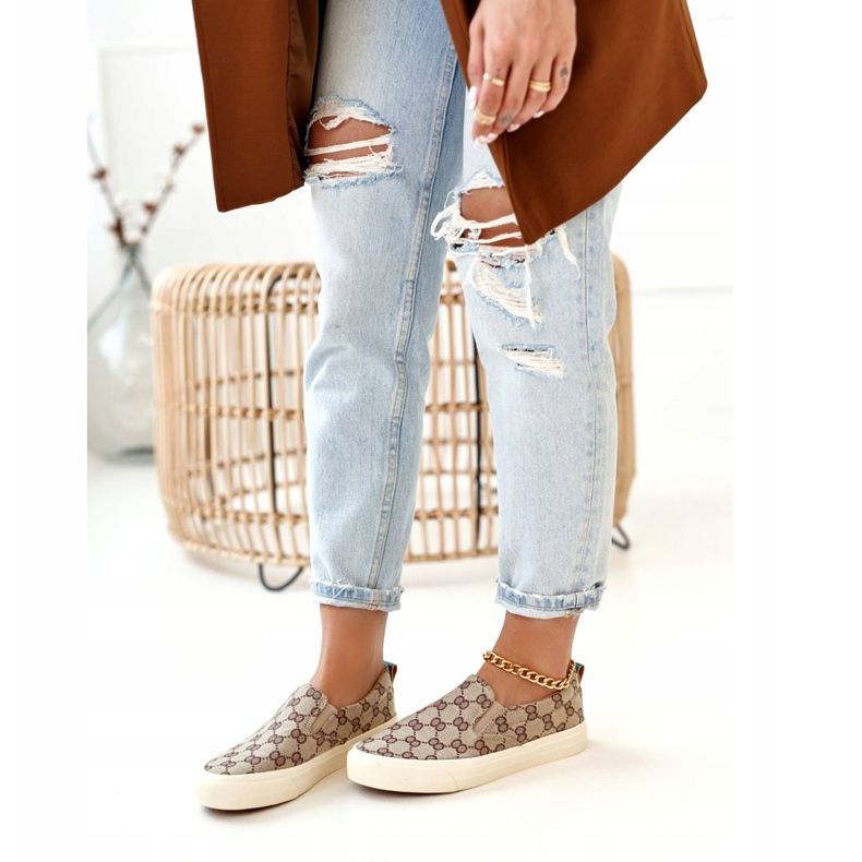 Women's Logged Sneakers Slip-On Khaki Challenge beige brown 1