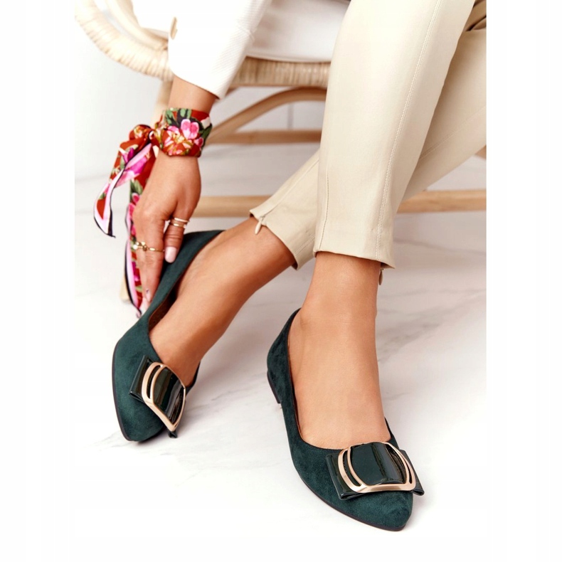 Suede ballerinas with a buckle Sergio Leone BL623 ​​Green golden 3