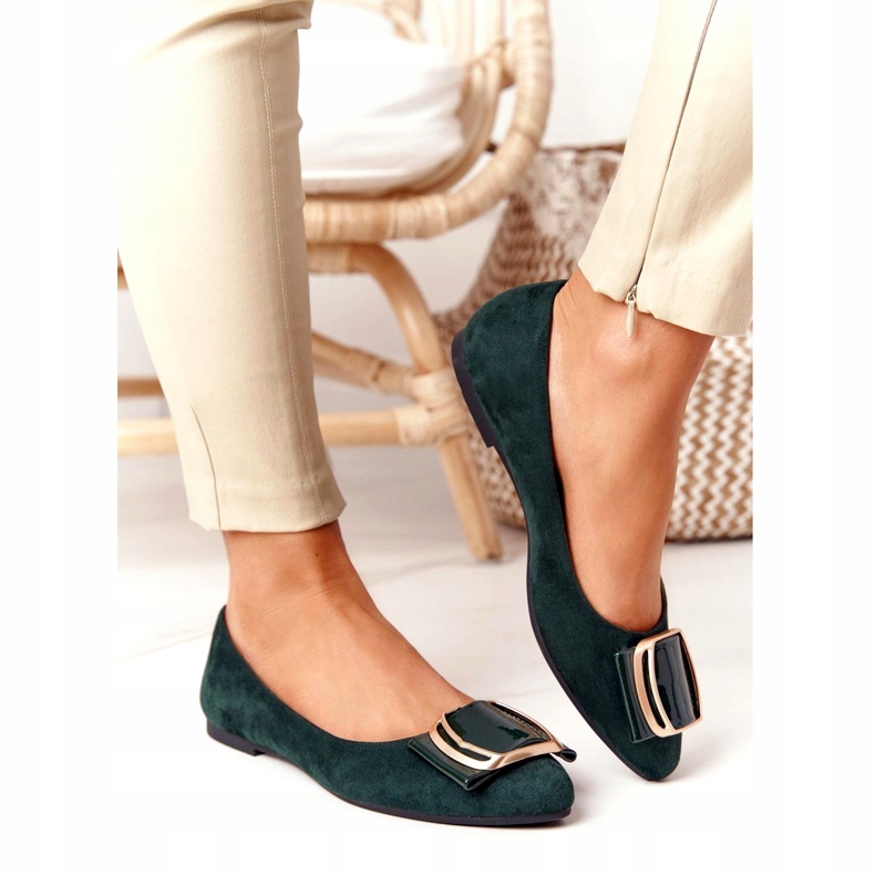 Suede ballerinas with a buckle Sergio Leone BL623 ​​Green golden 2