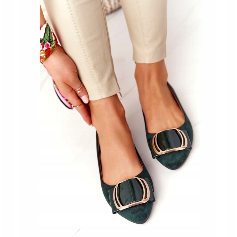 Suede ballerinas with a buckle Sergio Leone BL623 ​​Green golden 1