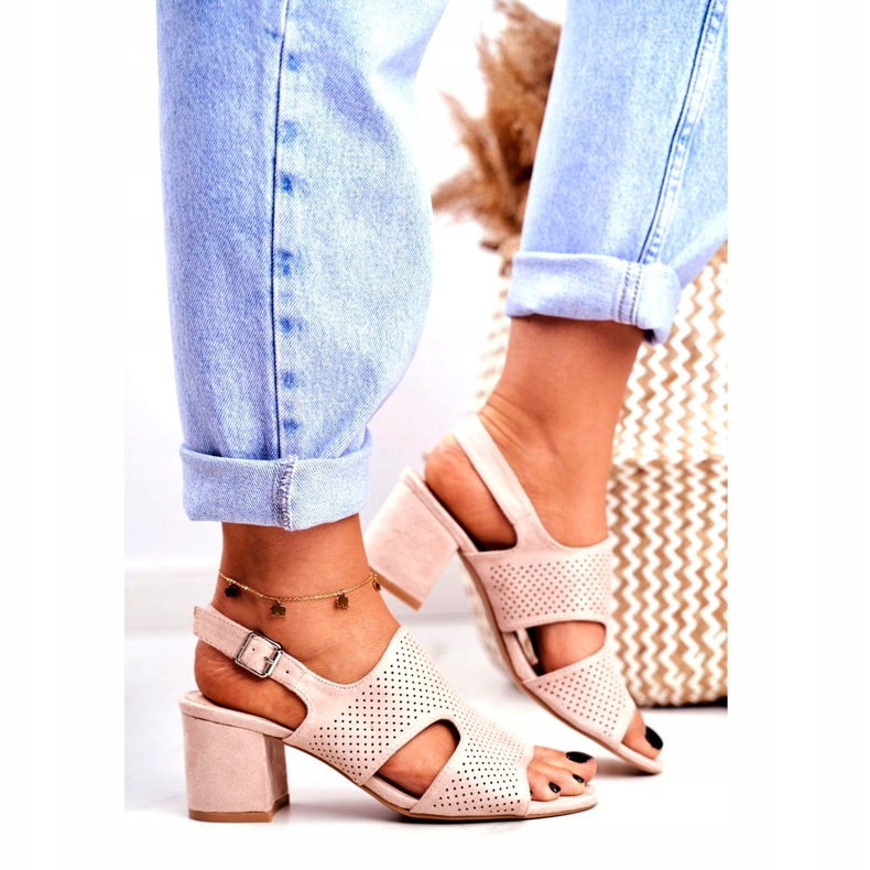 BUGO Women's Sandals On A Heel Openwork Beige Valery 1