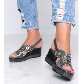 Gray metallic wedge sandals Mon grey 1