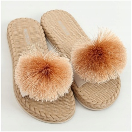 Beige slippers with a pompom S-410 Beige 1