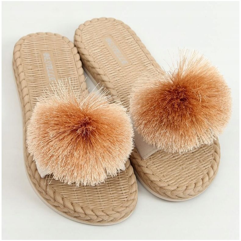 Beige slippers with a pompom S-410 Beige 1