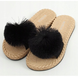 Black S-410 Black slippers with a pompom 1