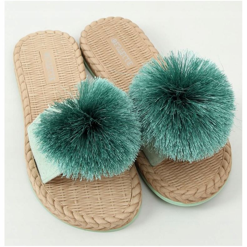 Mint slippers with pompom S-410 Green 1