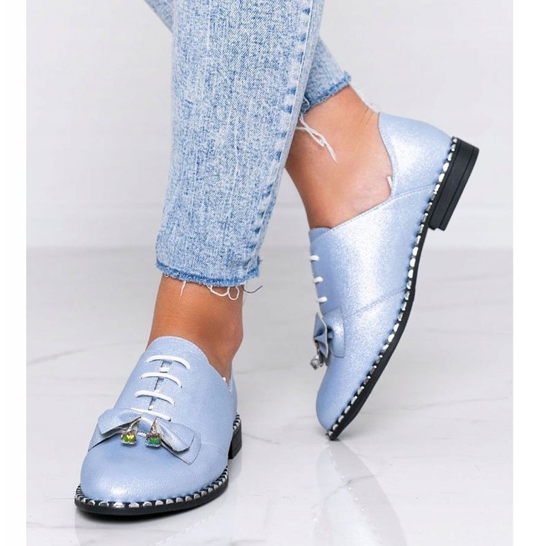 Blue shiny shoes with a Lost Stars bow 1