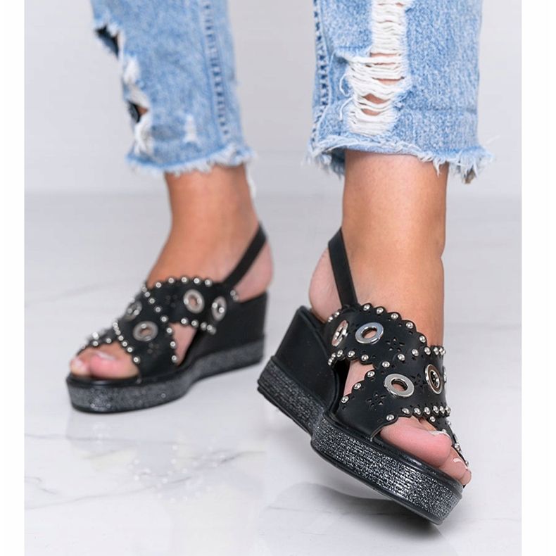 Black metallic wedge sandals Mon 1