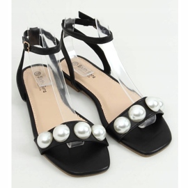 Black women's sandals with pearls H19 Black 1