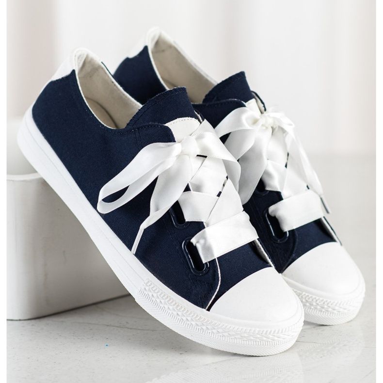 SHELOVET Stylish tied Sneakers navy blue 1