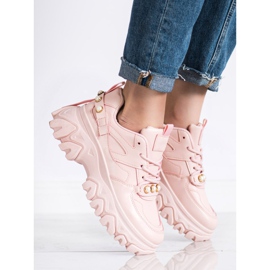 SHELOVET Pink Sneakers With Pearls 2