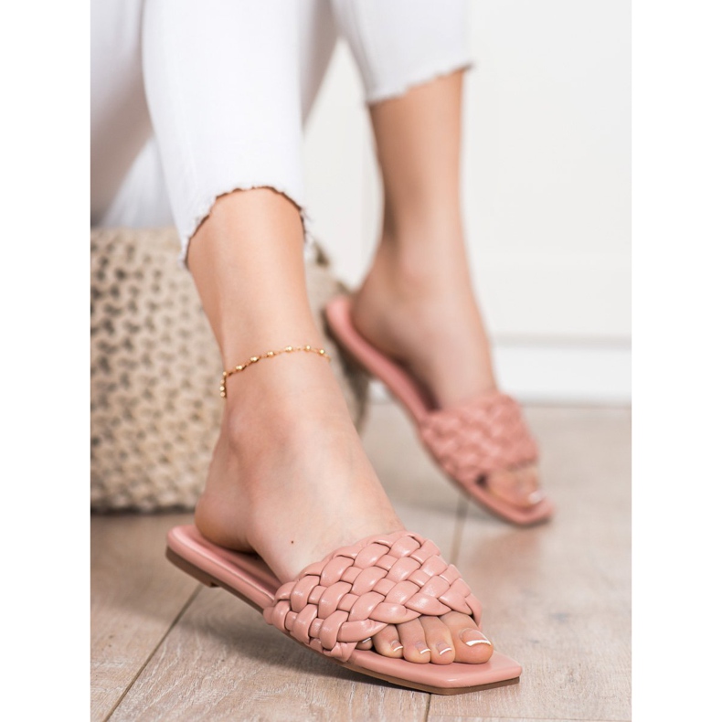 Goodin Braided Eco Leather Slippers pink 1