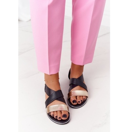 Gold and Black Ribbed Sandals 2