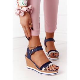PG1 Navy Blue Tropical Wedge Sandals beige brown 2