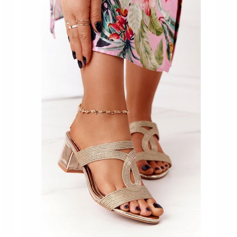 PG1 Lacquered Golden Sandals On Heel Carmen 2