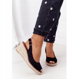 PG1 Black Sandals On A Wedge With Braided Black Las Palomas beige 2