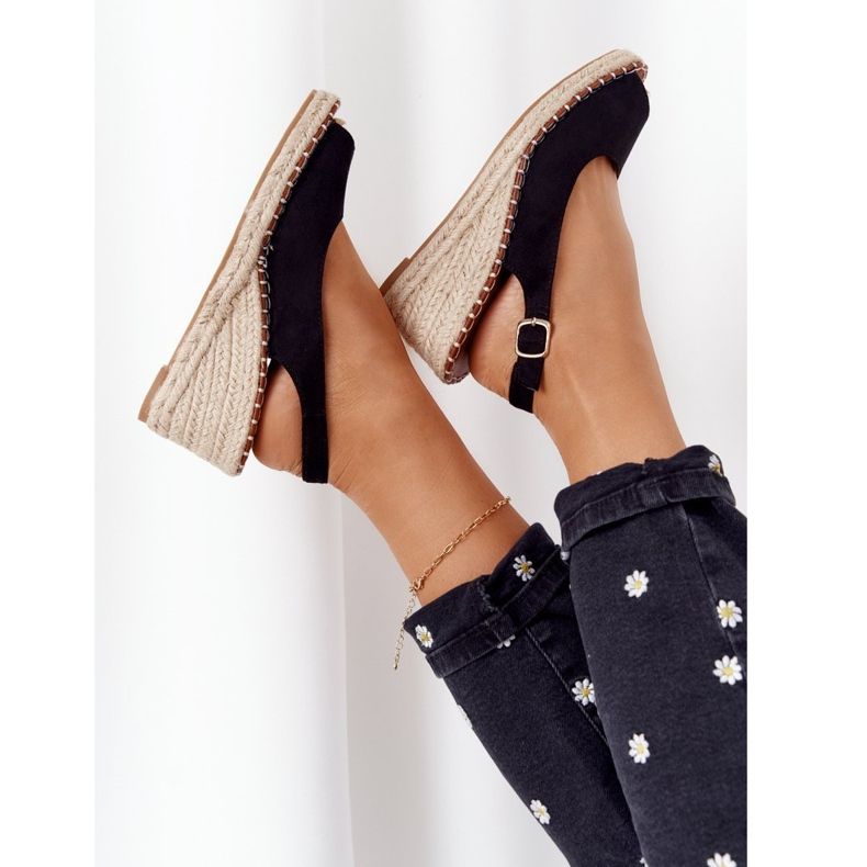 PG1 Black Sandals On A Wedge With Braided Black Las Palomas beige 1