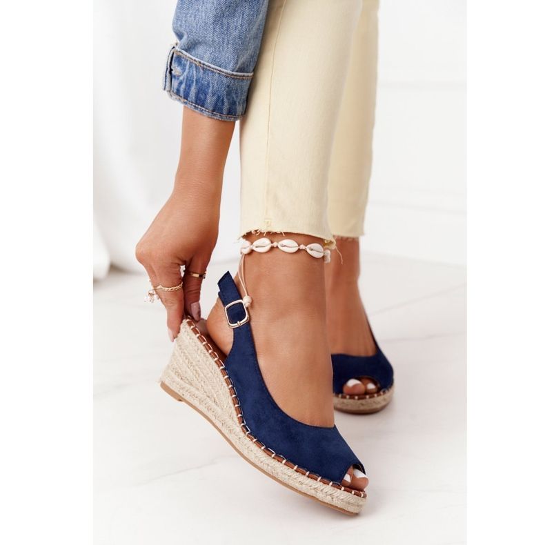PG1 Las Palomas Wedge Sandals With Braids beige navy blue 2