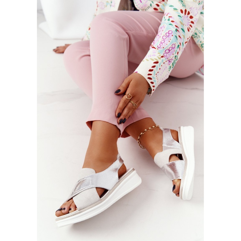 Slip-On Sandals On The Sergio Leone SK029 Platform White-Silver 1