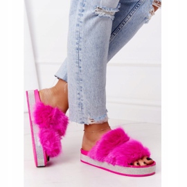 PS1 Slippers On The Platform With Fur And Cubic Zirconia Fuchsia Wow! pink 2