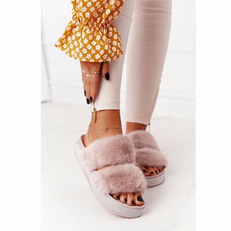 PS1 Beige Slippers On The Platform With Fur And Cubic Zirconia Wow! 2