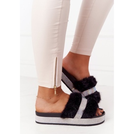 PS1 Black Slippers On The Platform With Fur And Cubic Zirconia Impress 2