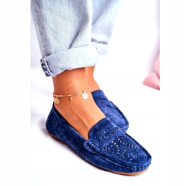 S.Barski Women's Loafers with openwork leather Navy Blue Salem 3