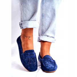 S.Barski Women's Loafers with openwork leather Navy Blue Salem 2