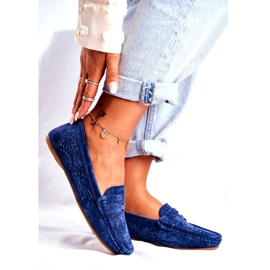 S.Barski Women's Loafers with openwork leather Navy Blue Salem 1