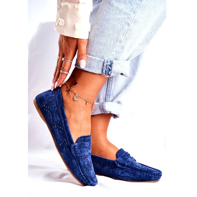 S.Barski Women's Loafers with openwork leather Navy Blue Salem 1