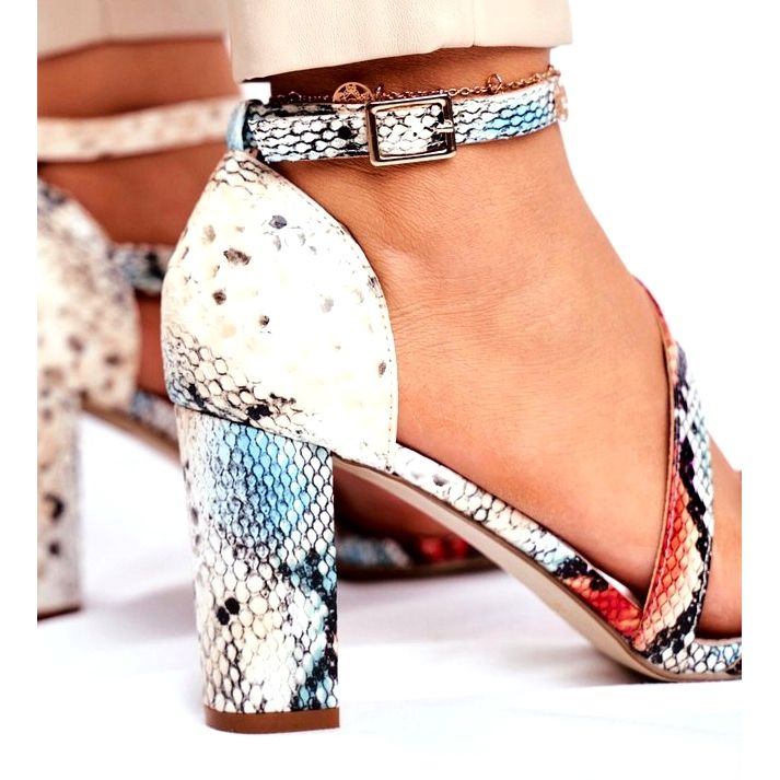 Women's Sandals On High Heel Sergio Leone Red Snake SK870 beige multicolored 3