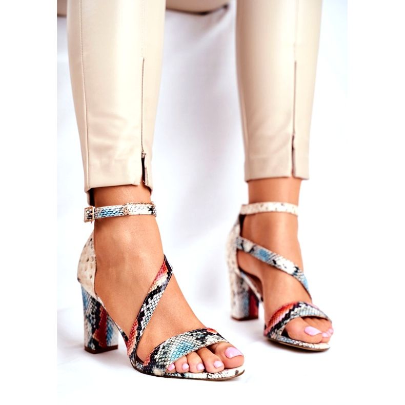 Women's Sandals On High Heel Sergio Leone Red Snake SK870 beige multicolored 1