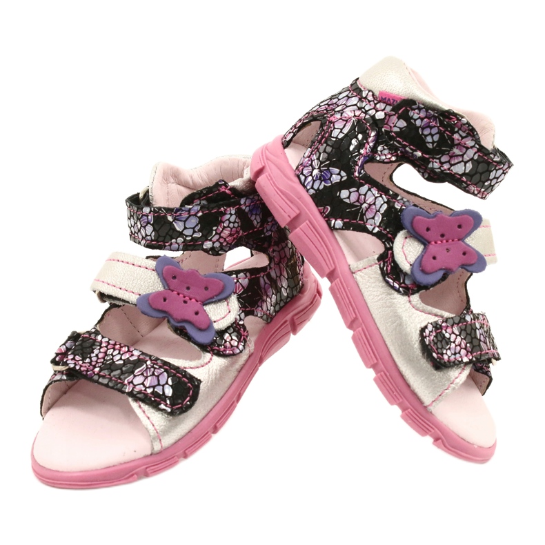 Mazurek Girls' leather sandals high preventive 291 with a butterfly silver 4
