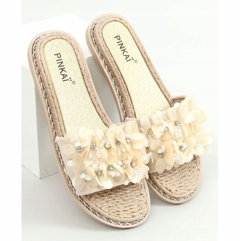 Slippers with beige flowers LS003 Beige 1