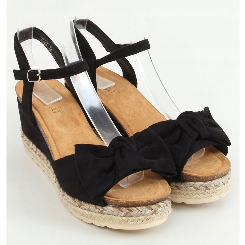 Black Espadrilles on a wedge with a bow YL92 Black 1