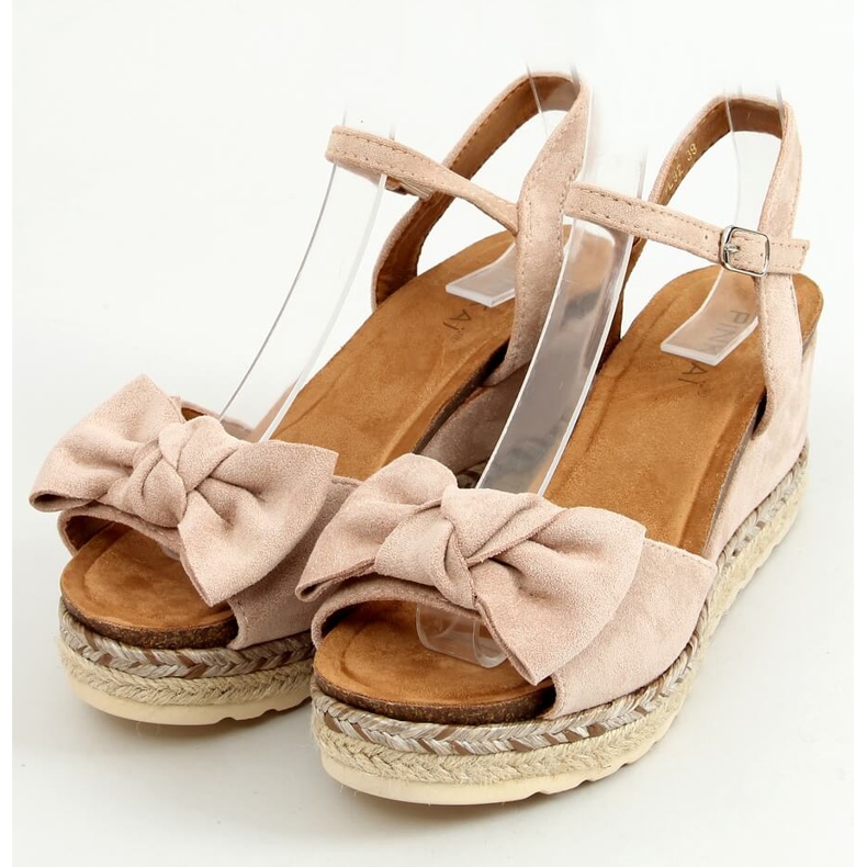 Beige espadrilles on wedges with a bow YL92 Beige 1