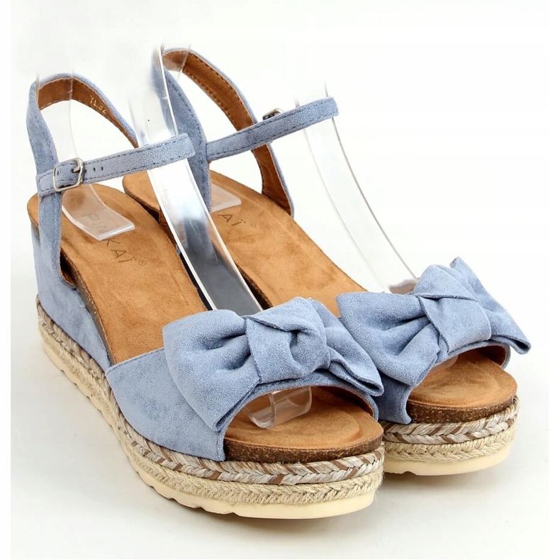 Espadrilles on wedges with a bow, blue YL92 Blue 1