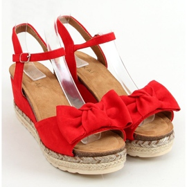 Espadrilles on a wedge with a bow, red YL92 Red 1