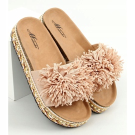 Beige 2260 Beige slippers on the decorated sole 1