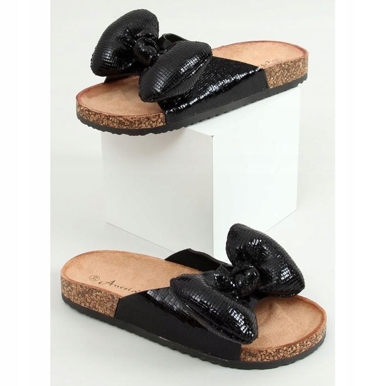Black Mickey slippers with a bow N-79 Black 1