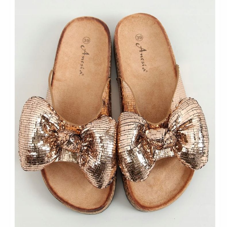 Mickey slippers with a champagne bow N-79 Champagne golden 1