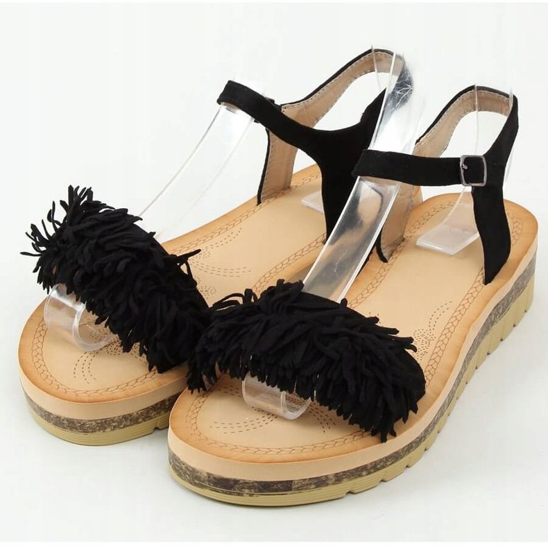 Black sandals with fringes JN315 Black 1