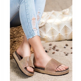 SHELOVET Fashion Crystal Slippers golden 1
