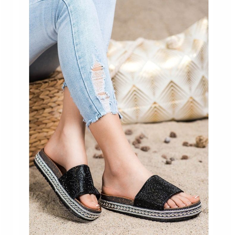 SHELOVET Fashion Crystal Slippers black 1 SHELOVET Fashion Crystal Slippers black 1