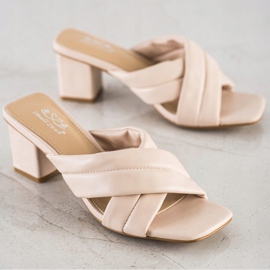 Small Swan Elegant Eco Leather Slippers beige 1