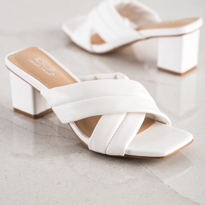 Small Swan Elegant Eco Leather Slippers white 1